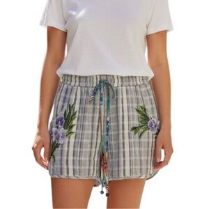 Aratta Blue & White Striped Embroidered Drawstring Shorts